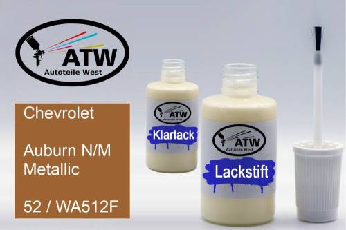 Chevrolet, Auburn N/M Metallic, 52 / WA512F: 20ml Lackstift + 20ml Klarlack - Set, von ATW Autoteile West.